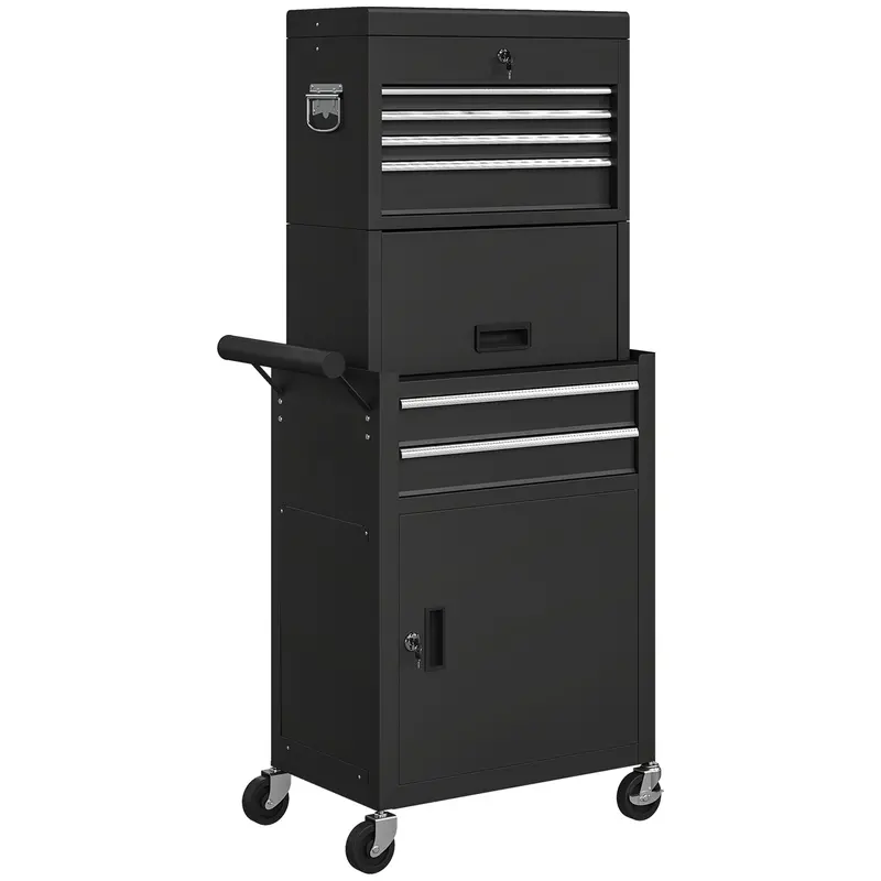Homcom Black Three-Section Locking Steel Tool Chest With Durable Construction 1