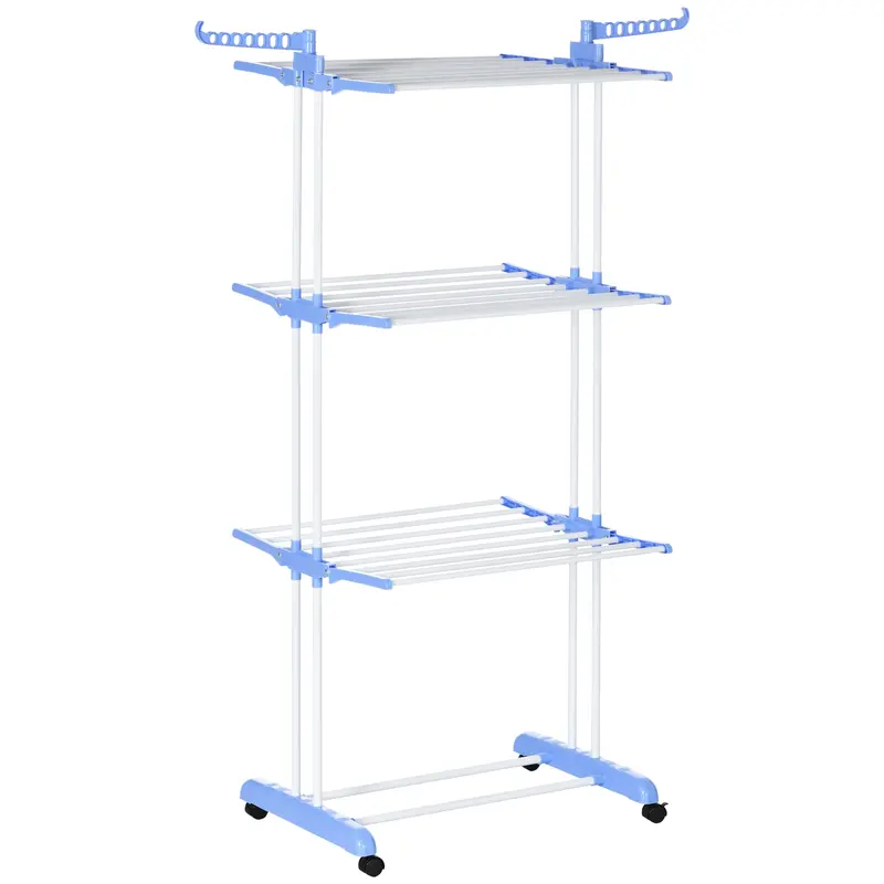 Homcom Blue 4-Tier Foldable Drying Rack – Mobile Laundry Stand With Castors For Indoor/Outdoor Use 1