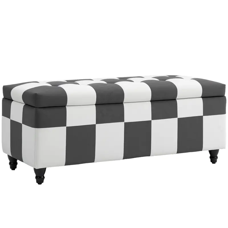 Homcom Button-Tufted Ottoman – Dark Grey & White Velvet Storage Footstool With Lift-Top Lid 1