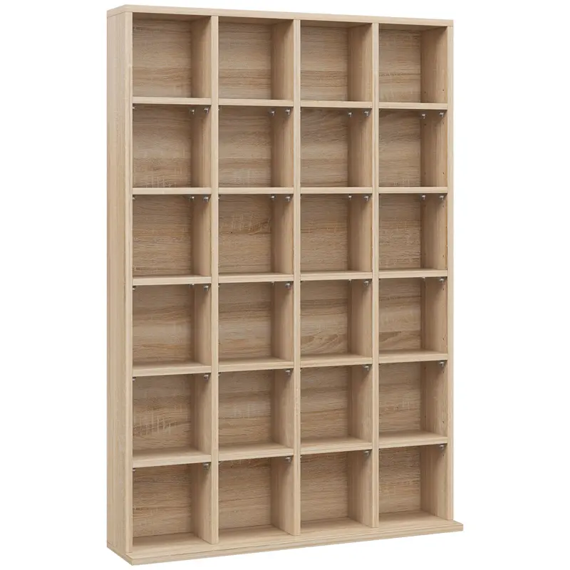 Homcom Cd & Media Storage Unit – Tall Vertical Cabinet With Adjustable Shelves, Natural Wood Veneer (89 X 130.5 Cm) 1