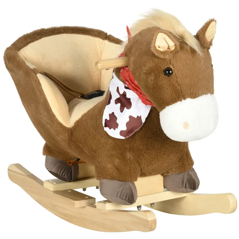 Homcom Classic Rocking Horse For Toddlers With Safety Harness, Sound Effects & Foot Pedals – Brown 1