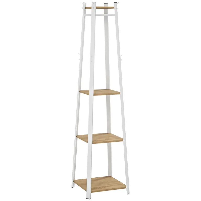 Homcom Compact Freestanding Coat Stand – White & Oak Finish 1