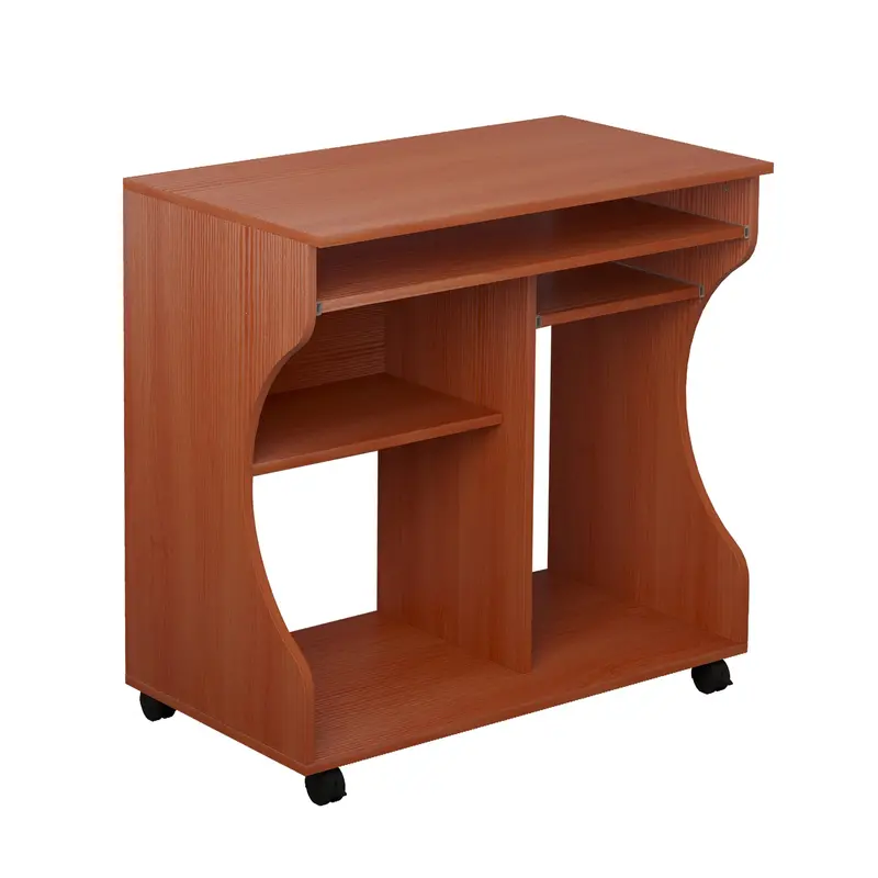 Homcom Compact Rolling Work Desk – Multi-Storage Cherry Wood-Finish Desk With Casters 1