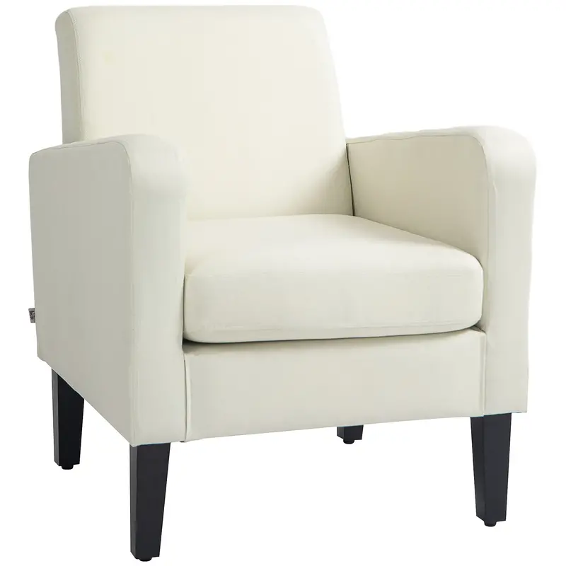 Homcom Cream White Modern Accent Chair With Rubberwood Frame For Living Room Or Bedroom 1