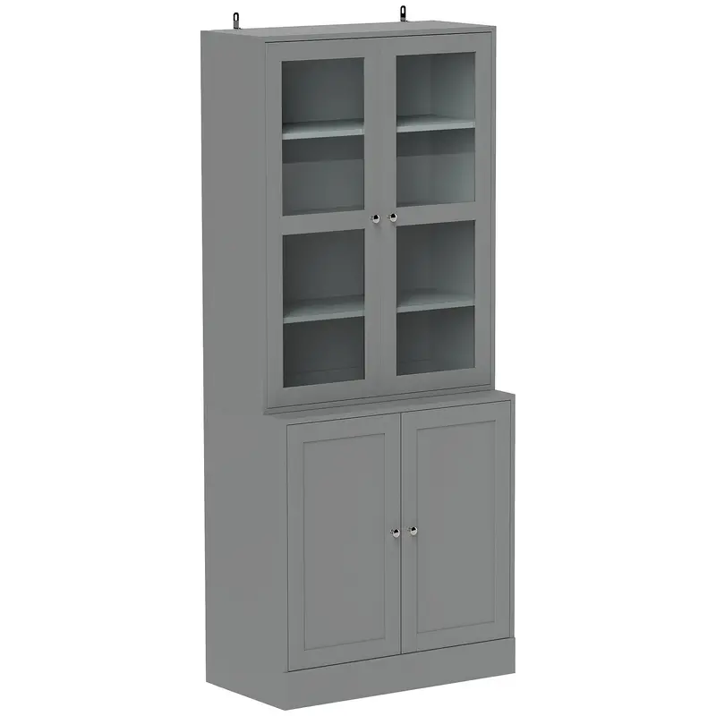 Homcom Double-Door Display Cabinet With Adjustable Shelves – Sleek Grey Finish 1