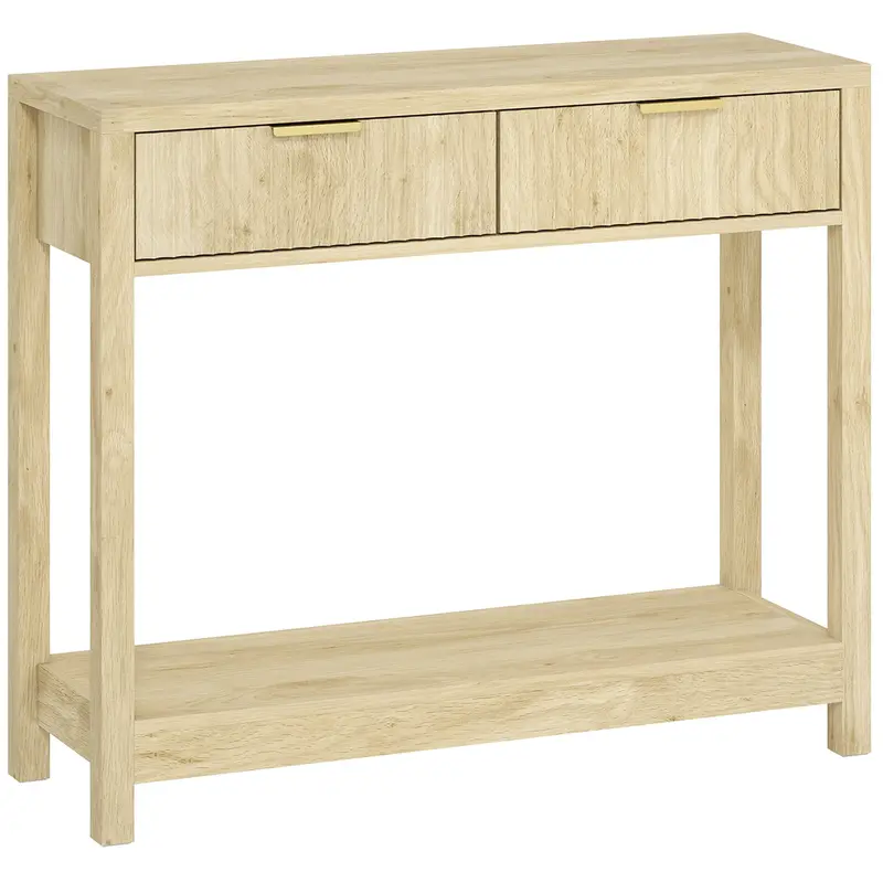 Homcom Fluted Panel Console Table – Natural Wood Hallway Storage Unit 1