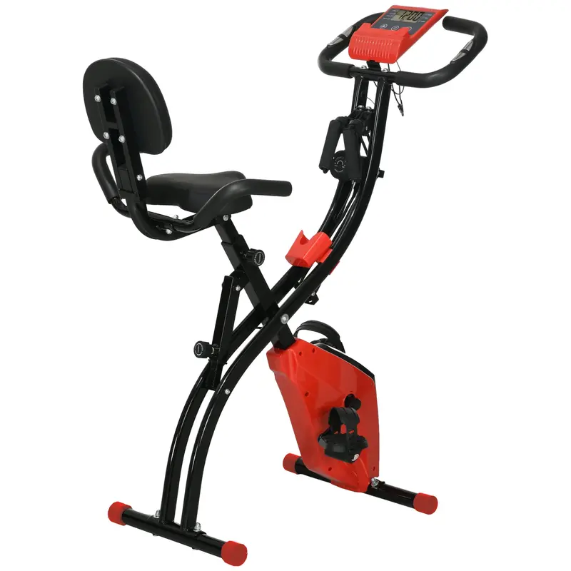 Homcom Foldable 2-In-1 Exercise Bike – 8-Stage Magnetic Resistance, Arm Bands & Pulse Monitor (Red) 1