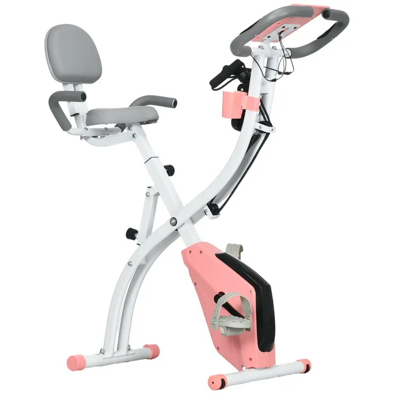 Homcom Foldable Dual-Function Exercise Bike – 8-Level Magnetic Resistance, Arm Workout Band & Heart Rate Sensor (Pink) 1