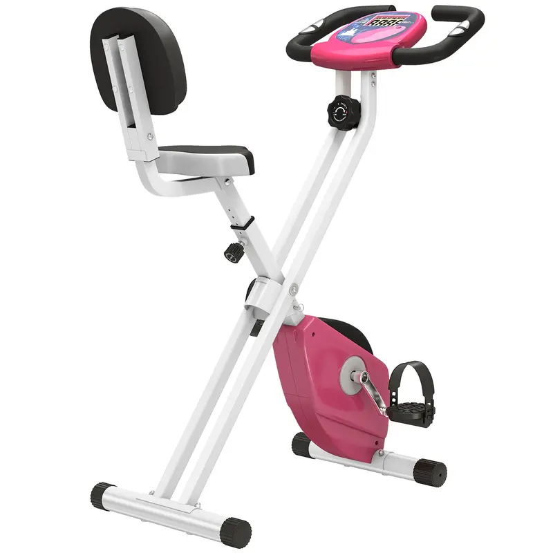 Homcom Foldable Indoor Exercise Bike – 8-Level Magnetic Resistance Trainer With Lcd Display & Heart Rate Sensors (Pink) 1