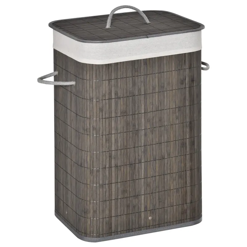 Homcom Foldable Laundry Hamper – Grey Flip-Lid Basket With Reinforced Base & Water-Resistant Lining 1