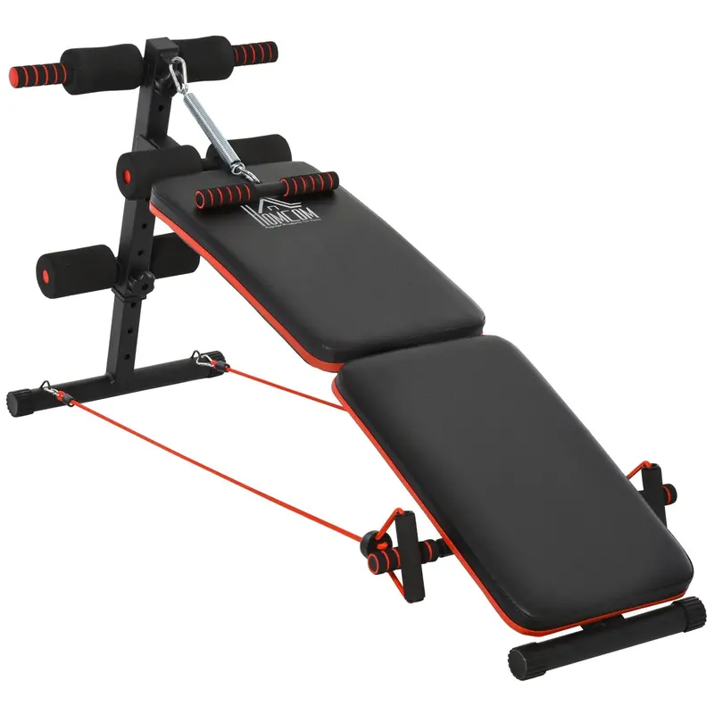 Homcom Foldable Sit-Up Bench With Adjustable Thigh Support & Resistance Rope – Core Strengthening Equipment For Home Gyms 1