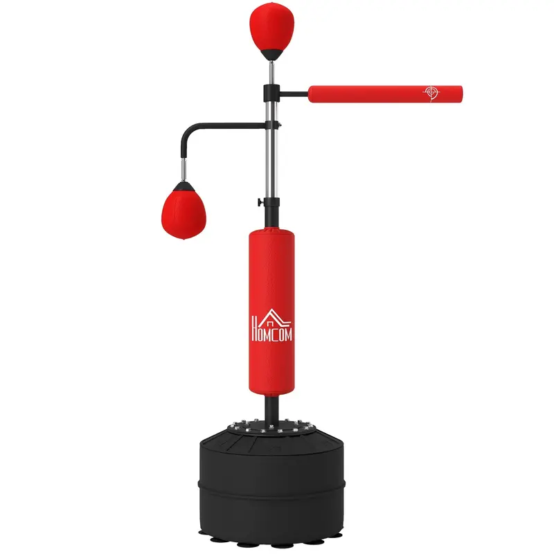 Homcom Freestanding 4-In-1 Boxing Trainer – Punching Bag, Speed Balls, 360° Reflex Bar & Height-Adjustable Stand (Red) 1