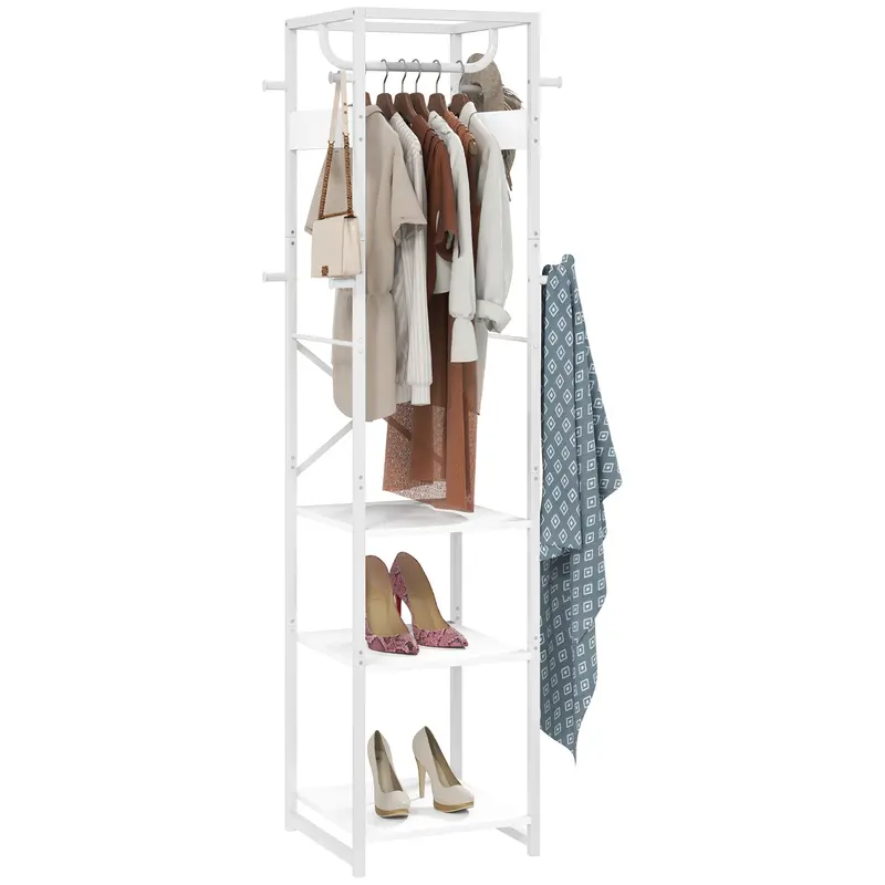 Homcom Freestanding Clothes Rack With Multi-Tier Storage – White Space-Saving Garment Organizer 1