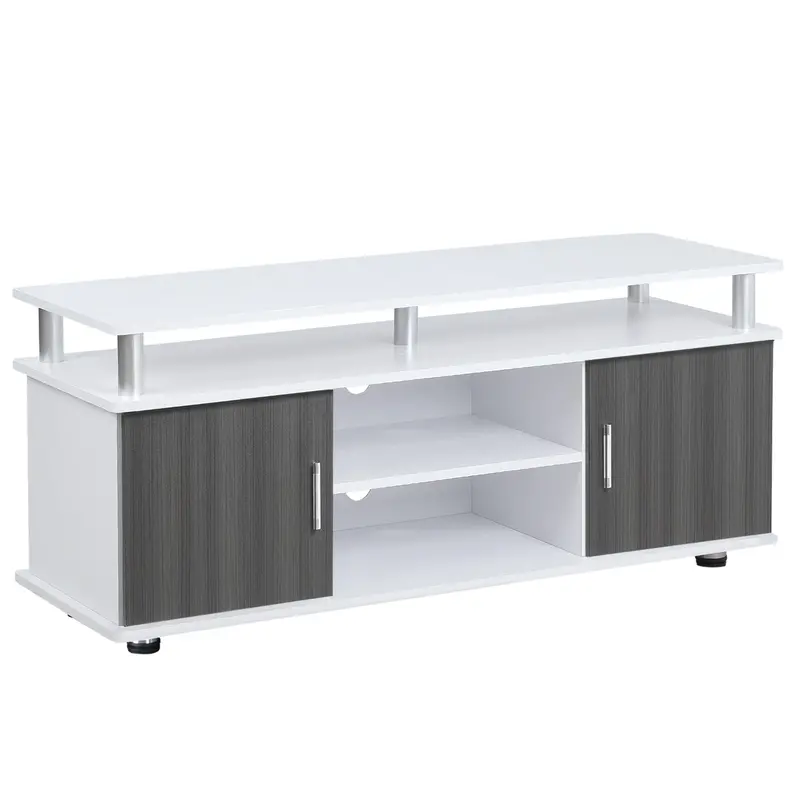 Homcom Grey-And-White Tv Console Unit – Media Stand For Tvs Up To 50 Inches With Shelves & Cabinets 1