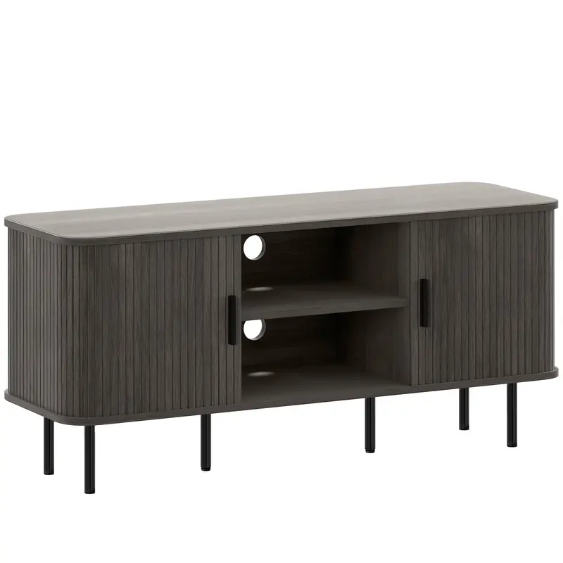 Homcom Grey Tv Stand For Up To 55" Screens – Living Room Media Unit With Open Shelving & Concealed Cabinet 1