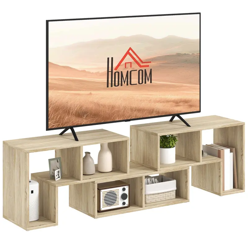 Homcom Grey Wood-Effect Modular Three-Section Tv Stand 1