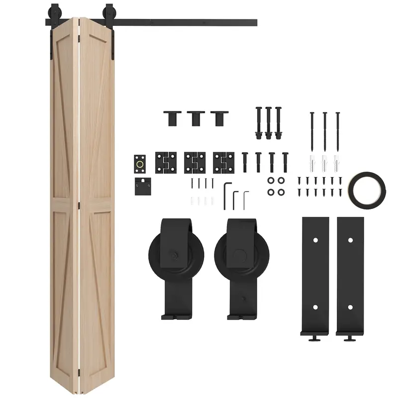 Homcom Heavy-Duty 4Ft Bi-Folding Barn Door Track Kit – J-Hanger Sliding Hardware For Two Doors 1