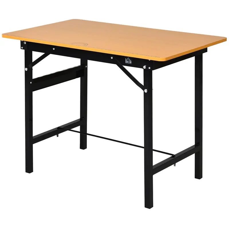 Homcom Heavy-Duty Foldable Workshop Bench – 100Cm Mdf Craft Table With Steel Frame, Ruler & Protractor (Garage/Studio Use) 1
