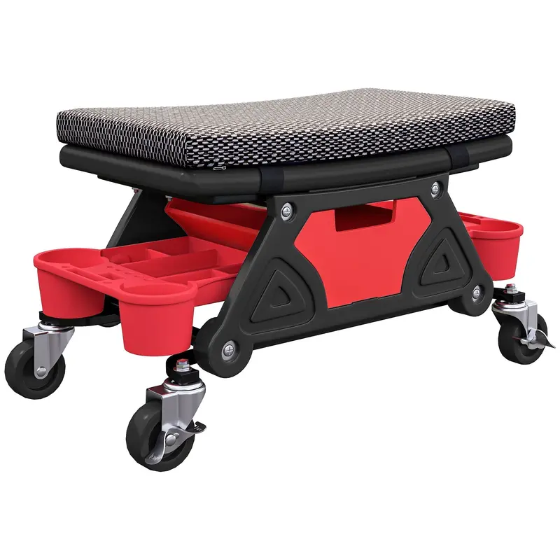 Homcom Heavy-Duty Rolling Mechanic Stool – 135 Kg Capacity Swivel Creeper Seat With Slide-Out Tool Trays 1