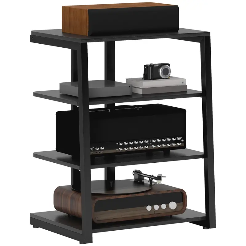 Homcom Hi-Fi Stand With Four Open Shelves – Stylish Black Audio & Media Storage Unit 1