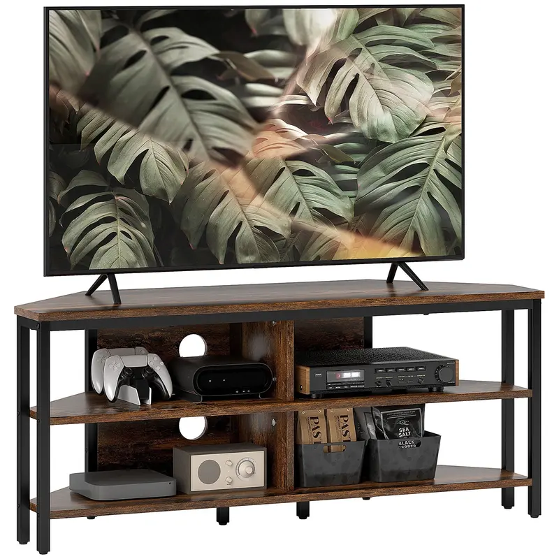 Homcom Industrial Corner Tv Stand – Black And Brown Metal-Wood Hybrid Unit 1