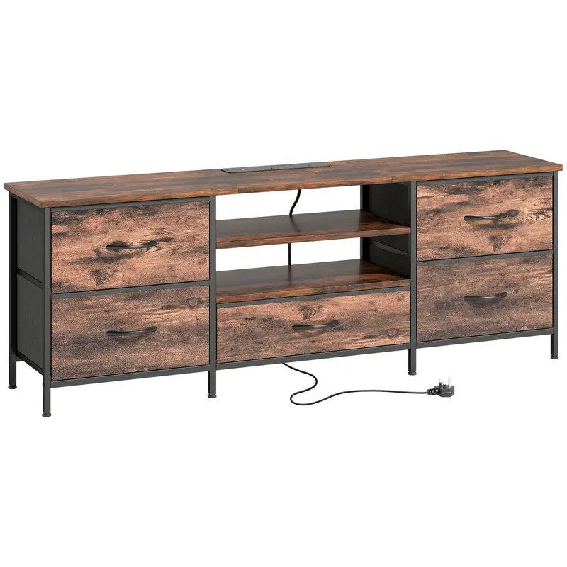 Homcom Industrial Multi-Tier Tv Stand With Open Shelving – Brown, Grey, And Black Finish 1
