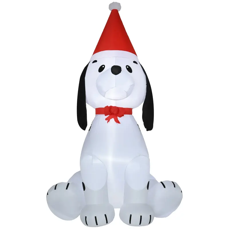 Homcom Inflatable 6Ft Christmas Puppy Decor – Lighted Santa-Hat Dog For Indoor & Outdoor Use 1