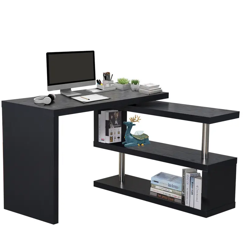 Homcom L-Shaped Corner Desk – Rotating Shelf Unit, Space-Efficient Home Office Solution, Black 1