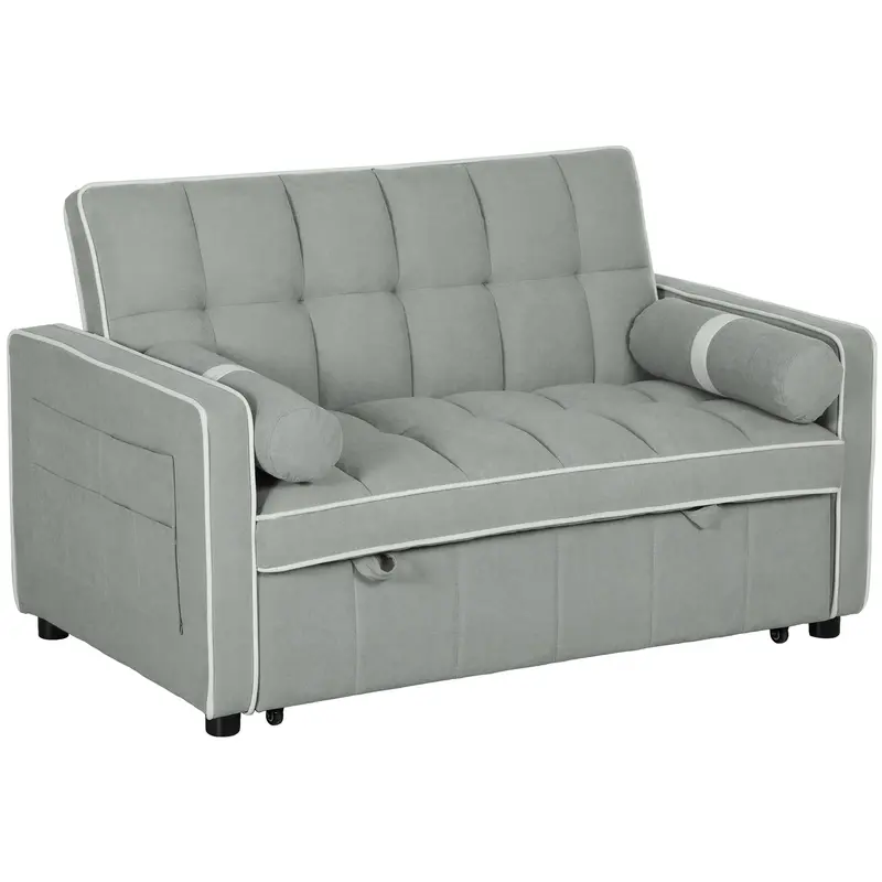 Homcom Light Grey Linen-Look Sofa Bed – Convertible Two-Seater With Fold-Out Mattress 1