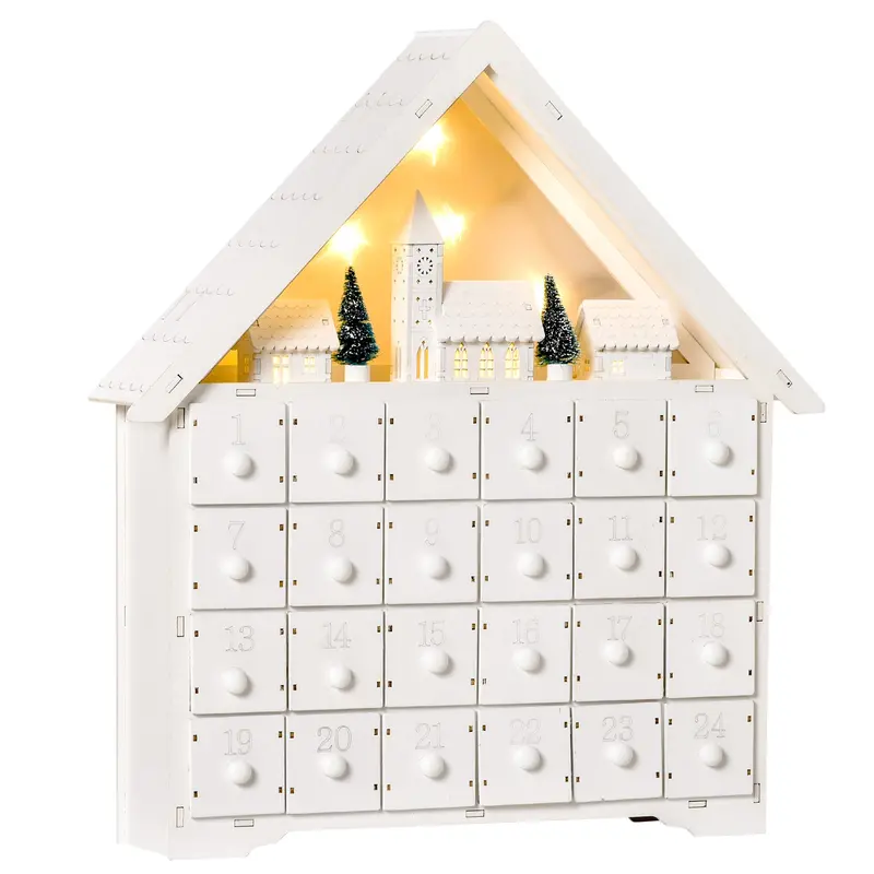Homcom Light-Up Wooden Advent Calendar – 24-Drawer Holiday Countdown Decoration For Adults & Kids 1