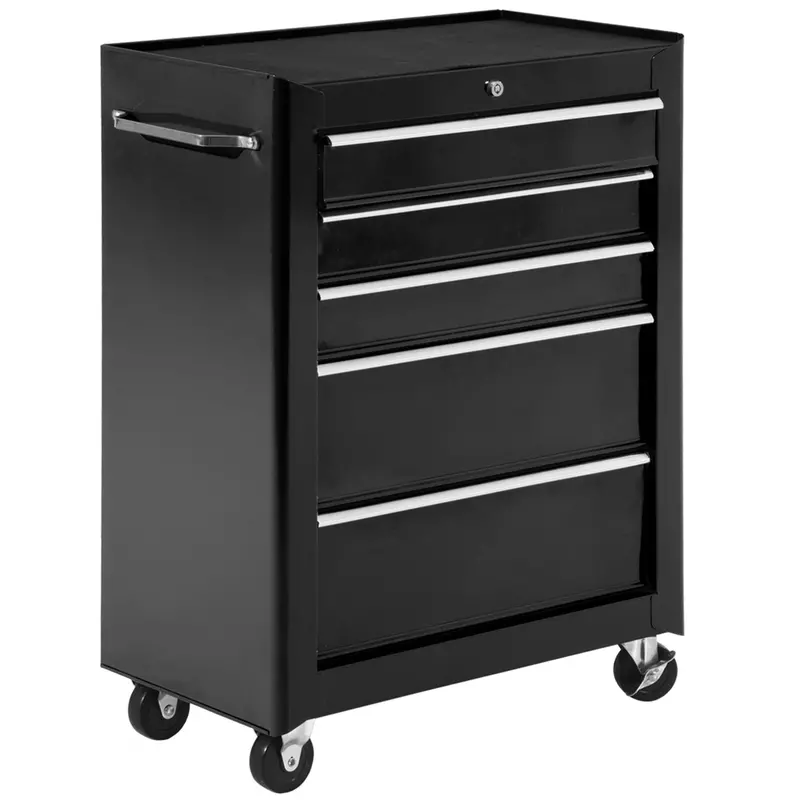 Homcom Lockable 5-Drawer Rolling Tool Cabinet With Eva Padding – Black Mobile Workshop Storage 1