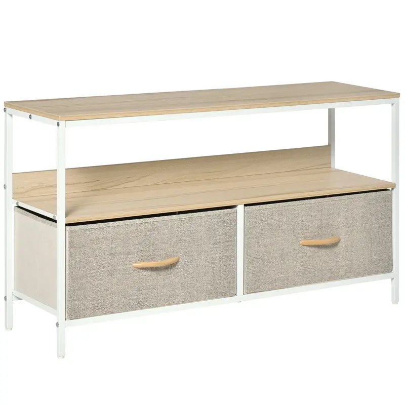 Homcom Maple-Finish Tv Stand Cabinet With Dual Foldable Drawers 1