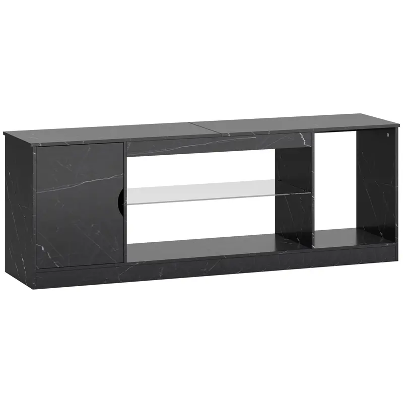 Homcom Marble-Effect Tv Cabinet For 55" Tvs – Glass Shelf & Enclosed Storage Entertainment Unit – Black 1