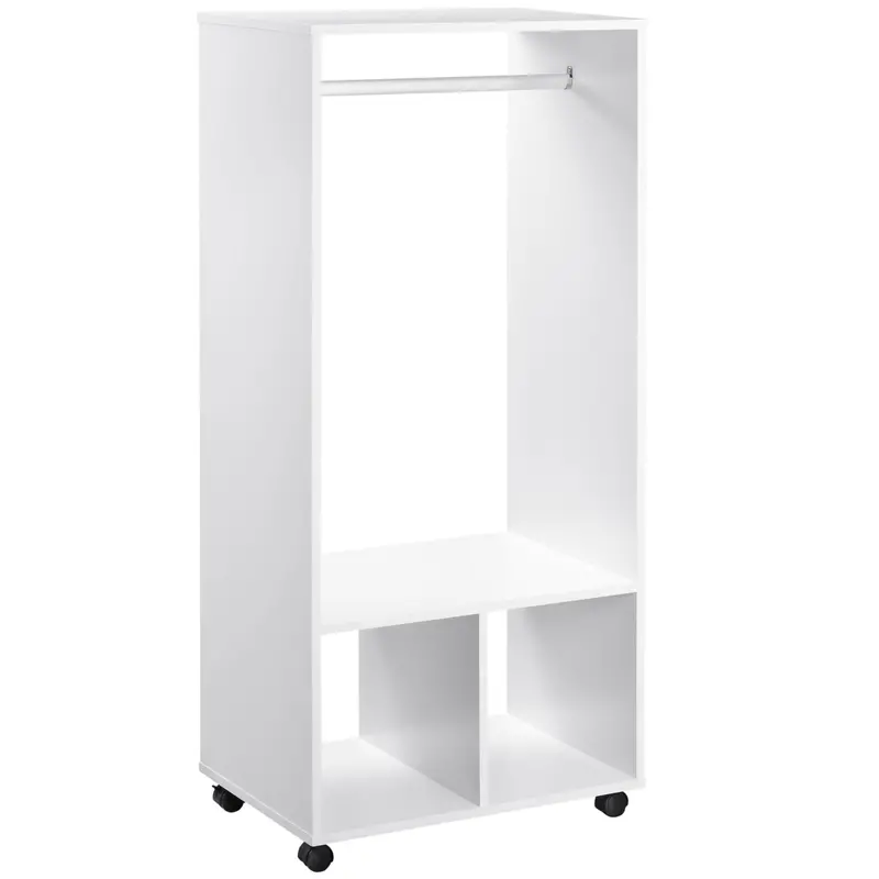 Homcom Mobile Open Wardrobe With Hanging Rod & Shelves – Rolling Garment Rack For Bedroom, Hallway, Or Cloakroom (White) 1