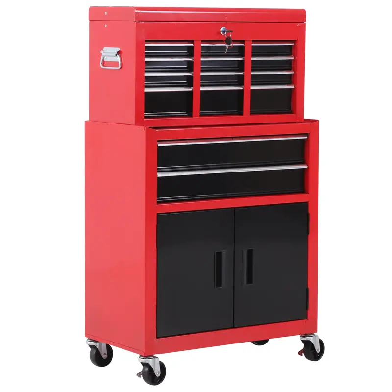 Homcom Mobile Tool Chest Combo – 6-Drawer Metal Roller Cabinet With Pegboard & Top Unit, Red/Black 1
