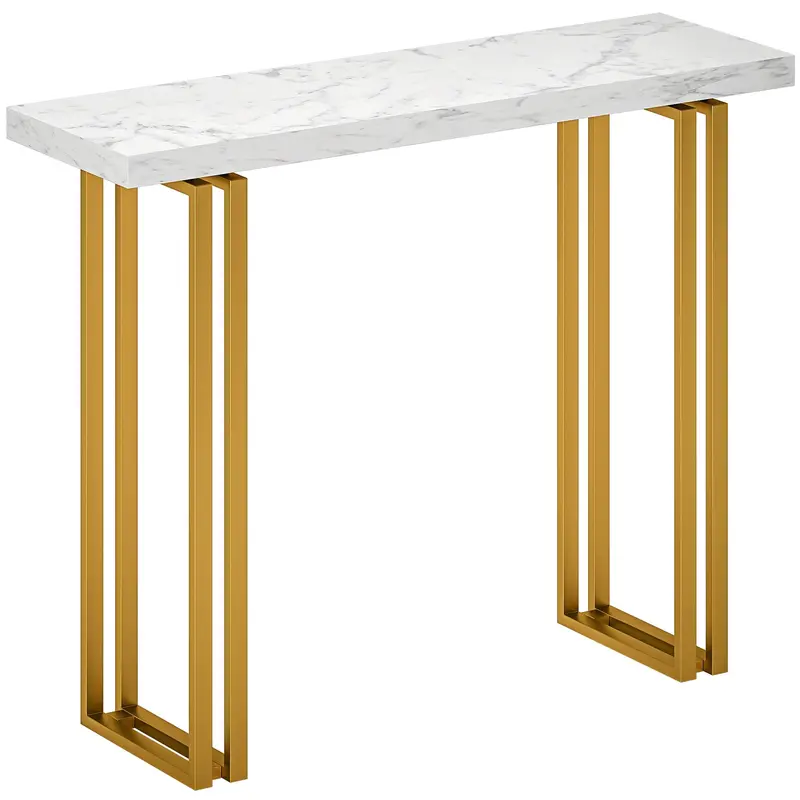 Homcom Narrow Faux Marble Console Table – 100Cm Entryway Table With Anti-Tip Safety Feature, White 1