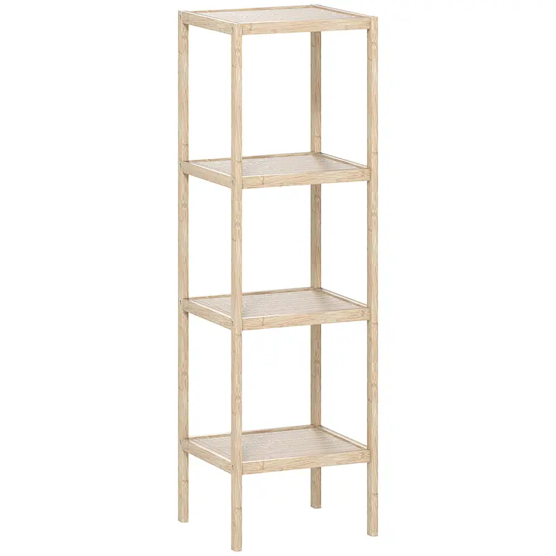 Homcom Natural Bamboo Bathroom Shelf – Four-Tier Wall-Mount Or Freestanding Organizer 1