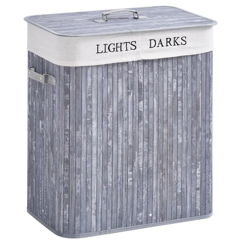 Homcom Natural Wood-Look Collapsible Laundry Hamper – 100L With Lid & Removable Liner, Grey 1