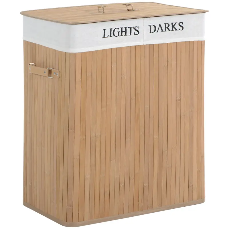 Homcom Natural Wood-Look Collapsible Laundry Hamper – 100L Woven-Style Bin With Removable Liner & Lid (52X32X63Cm) 1