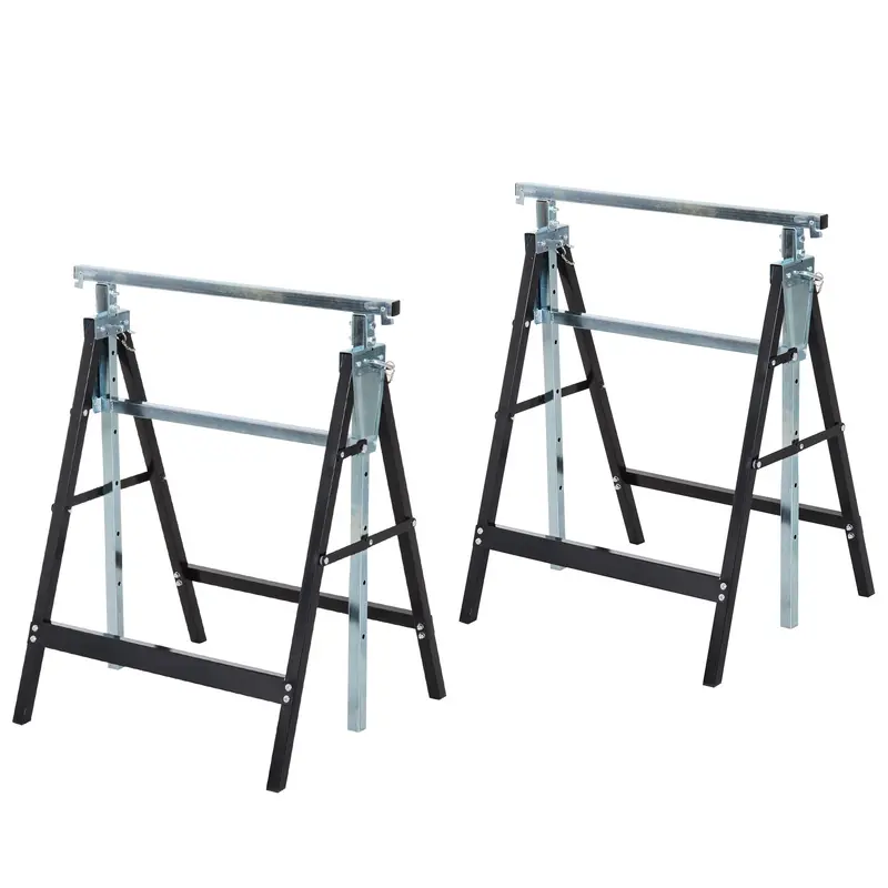 Homcom Pair Of Folding Telescopic Steel Trestles – Heavy-Duty Diy Sawhorses With Compact Storage 1