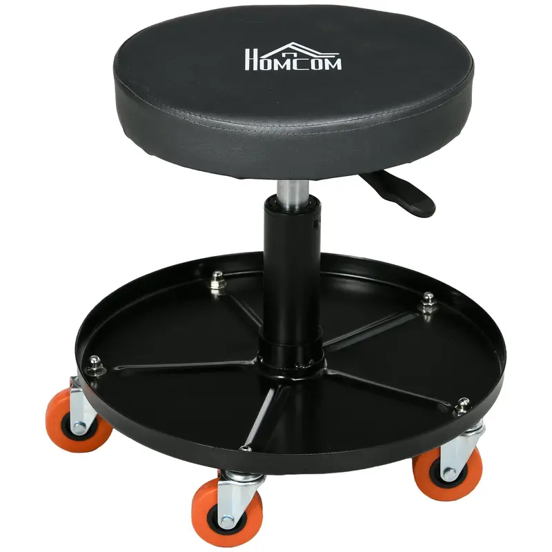 Homcom Pneumatic Workshop Stool With Tool Tray And Casters – Adjustable Mechanic Seat, Black 1