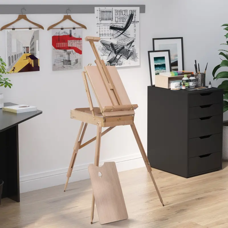 Homcom Portable Wooden Art Easel – Lightweight Tripod Sketch Stand For Artists And Students (Natural Finish) 1
