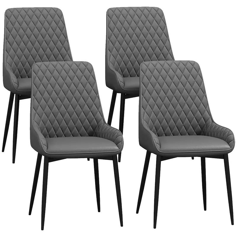 Homcom Quartet Of Modern Pu Leather Dining Chairs – Quilted Grey Upholstery With Sturdy Metal Frame And Protective Foot Caps 1