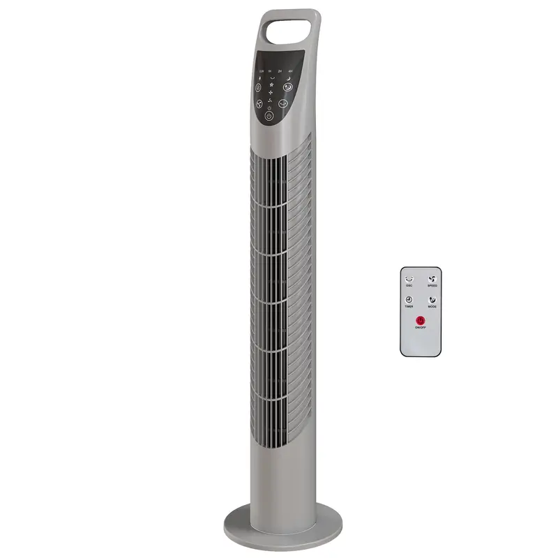 Homcom Quiet 40W Oscillating Tower Fan – 3 Speeds, 3 Wind Modes, Timer & Remote (Grey) 1