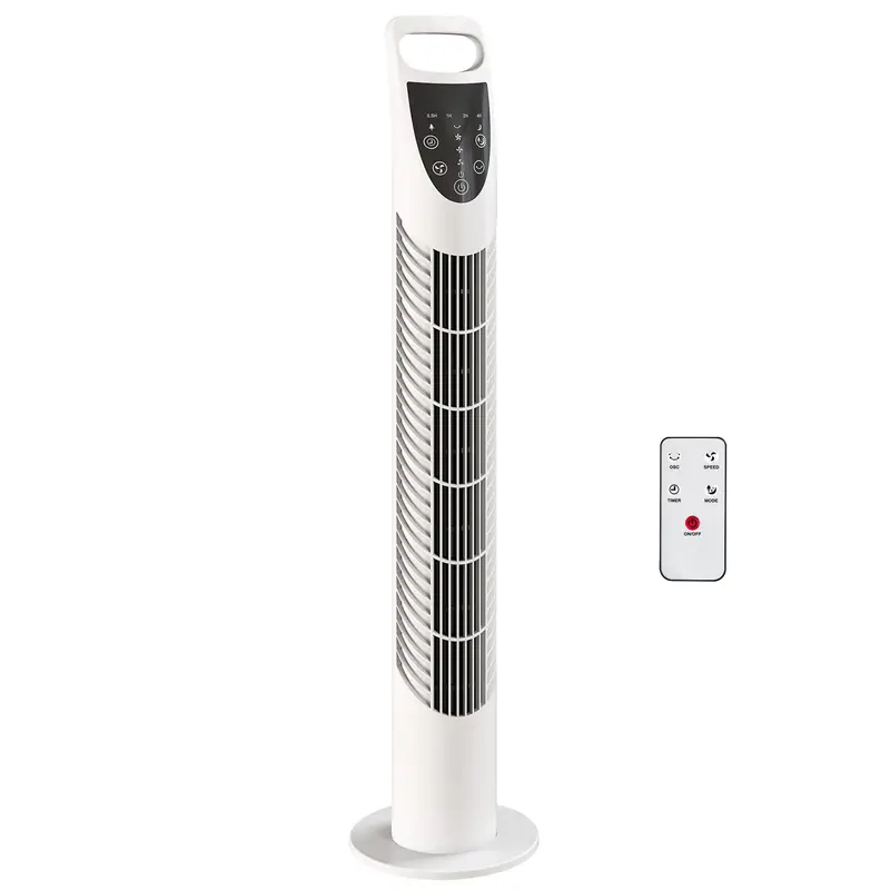 Homcom Quiet 40W Oscillating Tower Fan – 3 Speeds, 3 Wind Modes, Timer & Remote (White) 1
