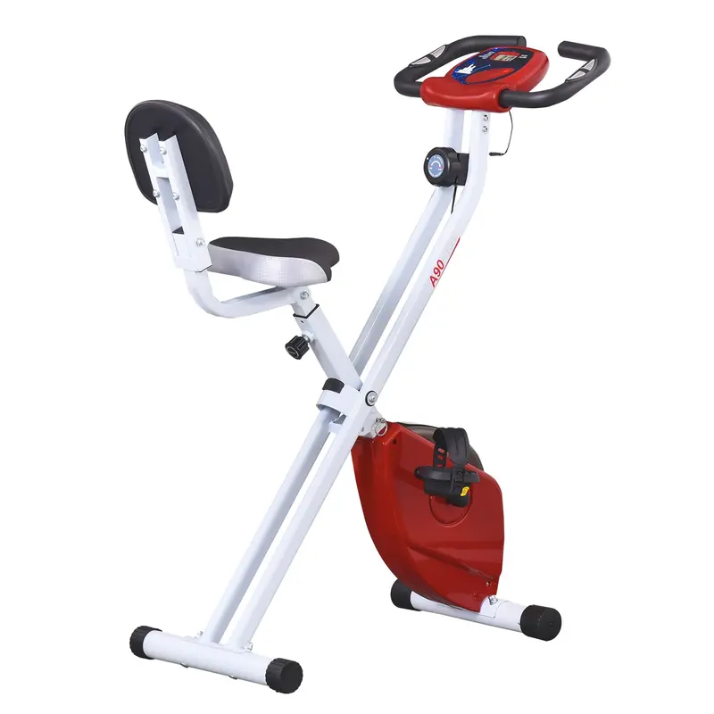 Homcom Quiet-Fit Folding Exercise Bike – 8-Level Magnetic Resistance, Lcd Monitor, Pulse Tracking & Mobility Wheels, Red 1