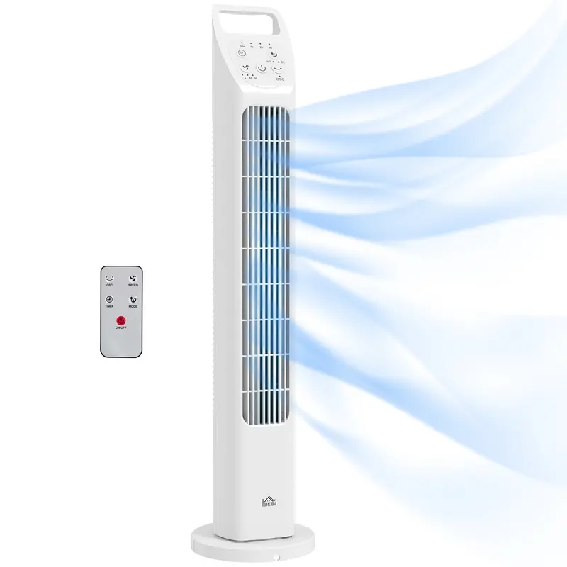 Homcom Quiet Tower Fan – 31" White Floor Standing Fan With Remote, 4-Hour Timer & 3 Cooling Modes 1