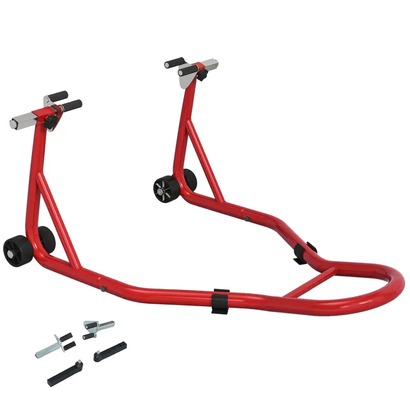 Homcom Red Motorcycle Paddock Stand – U/L-Shape Adapters, 200 Kg Capacity 1
