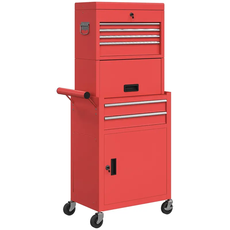 Homcom Red Three-Section Locking Steel Tool Chest With Secure Drawers 1