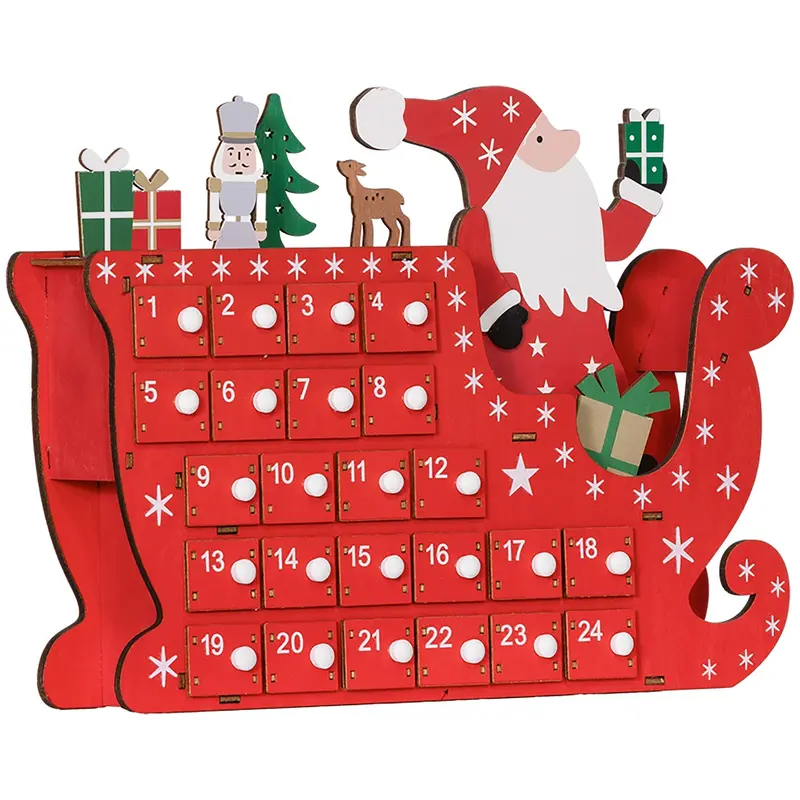 Homcom Reusable 24-Compartment Santa Sleigh Advent Calendar For Christmas Countdown 1